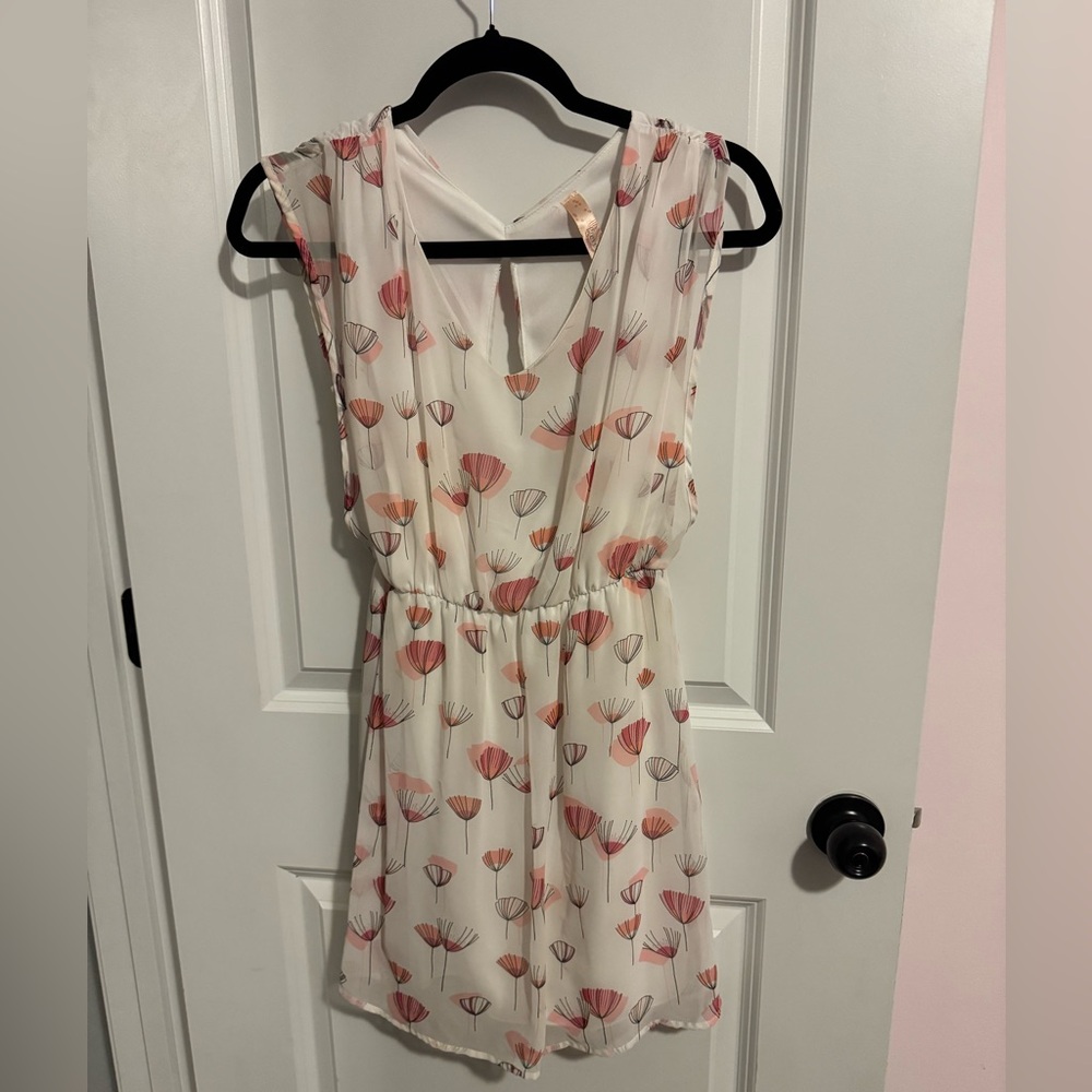 Women's Cream Mini Dress with Pink Floral Print